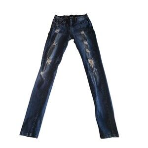 Judy Blue Jeans Women's 3/26 Skinny Fit Dark Wash Blue Stretch Denim Distressed